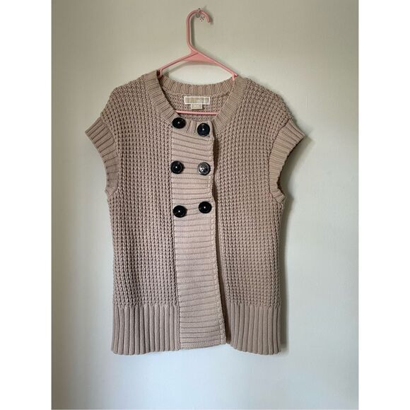 MICHAEL Michael Kors Sweaters - Michael by Michael Kors Womens Medium Sleeveless Button Up Sweater Vest Tan